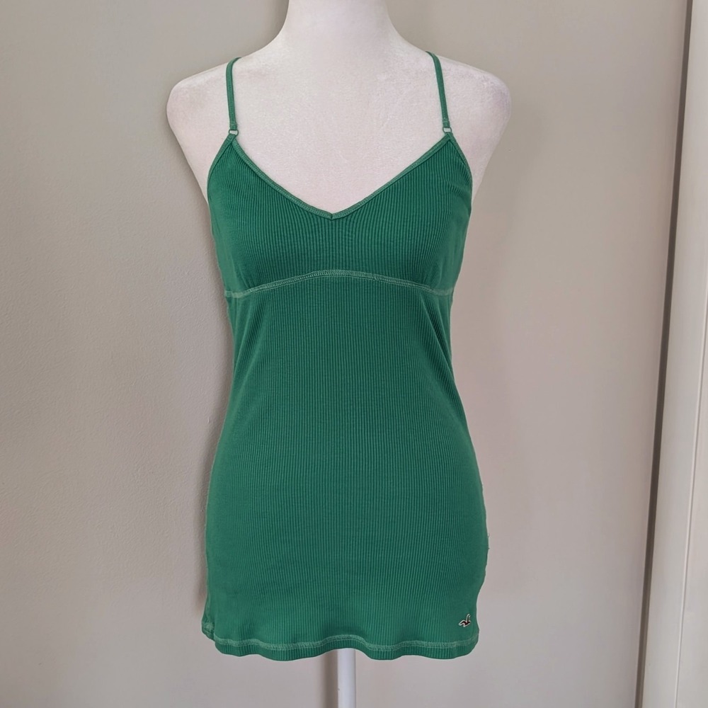 Vintage‎ Hollister Babydoll Fitted Racerback Tank Top MEDIUM Y2K Ribbed Green